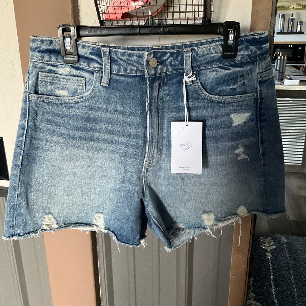 Flying Monkey Distressed Light Blue High-Rise Jean Shorts